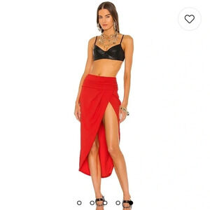 DUNDAS X Revolve Red Drapey Siouxie midi skirt